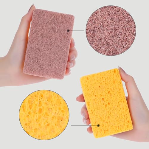 Image of Dual Sided Cleaning Sponges, Kitchen Dishes Sponge, Non-Scratch Scrub Sponges for Household, Bathroom 3 Pack Yellow Brown