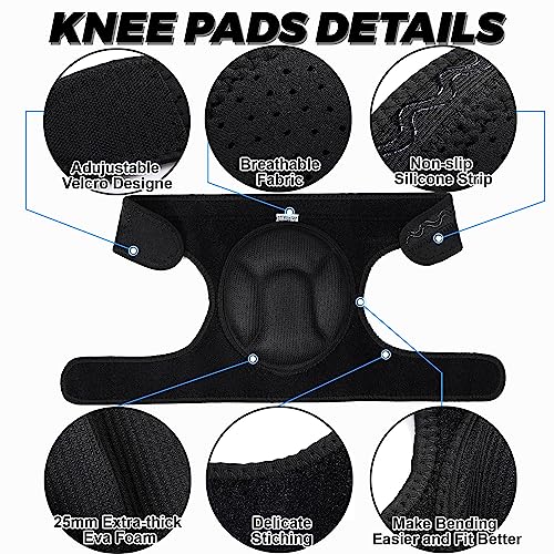 Monbessi Knee Pads for Men/Women, 20MM Thick Foam Work Knee Pads for Garden Construction, Cleaning (Black) - Image 2