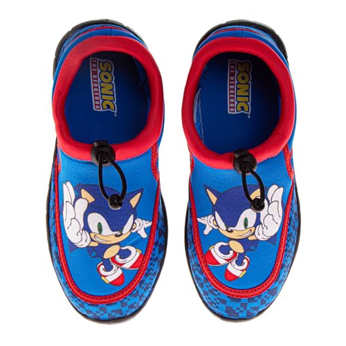 Josmo Sonic The Hedgehog Water Shoes Summer Beach Slip On Quick Dry Pool Aqua Socks for Boys Blue/Red Size 2 Big Kid
