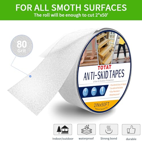 Image of Clear Anti Slip Tape for Stairs & Bathtubs,2 inch x50FT Non-Skid Transparent Grip Tape - Soft PVC Safety Traction for Bare Feet, Pool Decks, Boats, Shower Floors