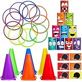 34 Pcs Carnival Game Sets for Kids Family,Bean Bag Ring Toss Knock Down Can,Outdoor Play Toys for Yard Camping Games Outside Sports for Holiday Birthday Halloween Christmas Party
