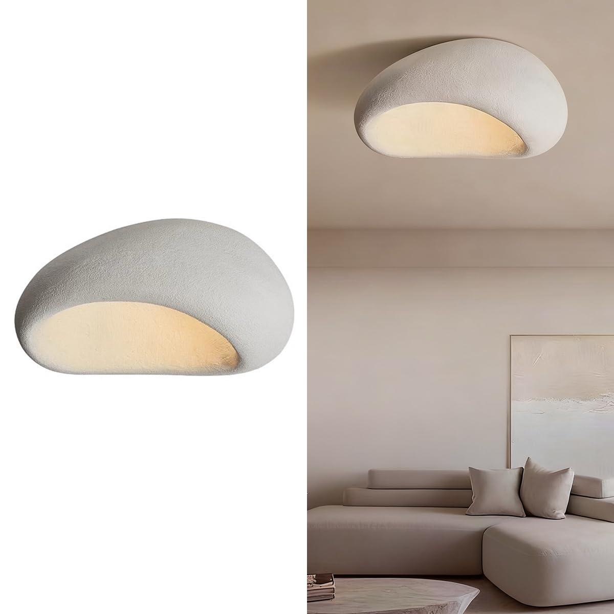 KlkrzJwy 17.7" Wabi Sabi Pendant Lamp Kitchen Island Ceiling Lamp Japanese White Chandelier Polystyrene Pendant Light for Dining Living Room Hallway Bedroom Restaurant Hanging Light