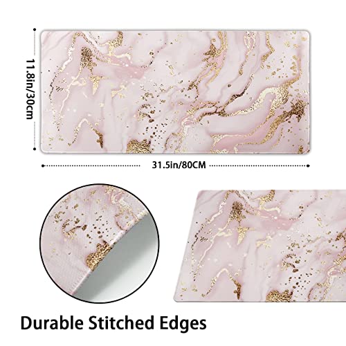 Marble Mouse Pad Rose Gold Large Gaming Mousepad Extended Mousepad For Women Girl With Stitched Edges Cute Pink Desk Accessories For Home Office 31.5 X 11.8 Inch, Marble Pink #TOP5