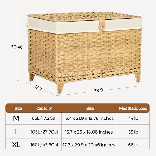Honjourai Wicker Storage Basket with Lid,Rattan Shelf Basket with Removable Liner Bag,160L Storage Bin,Storage Trunk with Heightened Feet,Storage Container for Wardrobe,Home Organizer by Honjourai - Image 7