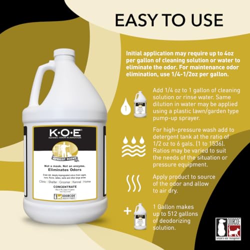 Image of Odorcide K.O.E. Apricot Odor Eliminator Concentrate for Strong Odor for Cages, Runs & More - Home & Kennel w /Safe, Non-Enzymatic Formula - 128 oz