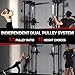 Mikolo Folding Squat Rack, Wall Mounted Power Rack with Cable Crossover Machine & LAT Pull Down, Functional Trainer with 5 Adjustable Function Modes, Basic Home Gym Package with Weights (Red)