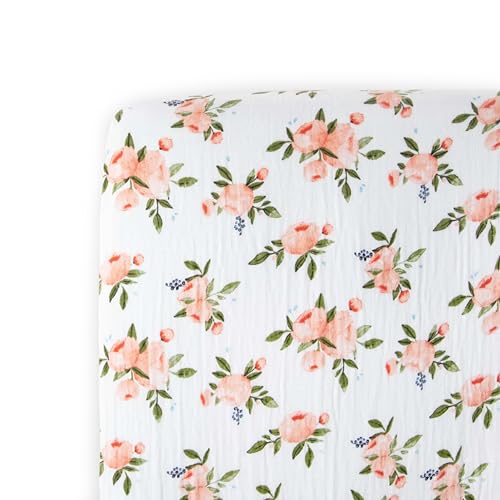Image of Little Unicorn Premium Crib Sheet | Breathable & Super-Soft Muslin Fabric (Watercolor Roses)