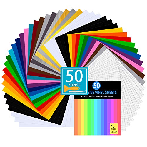Permanent Adhesive Vinyl Sheets Set - 50 Vinyl for Cricut, 34 Color Vinyl Sheets 12â€x 10†for Decor Sticker, Weeding Machine, Craft Cutter Machine, Printers, Letters, Car Decal, Vinyl Paper Permanent Adhesive Vinyl Sheets Set - 50 Vinyl for Cricut, 34 Color Vinyl Sheets 12â€x 10†for Decor Sticker, Weeding Machine, Craft Cutter Machine, Printers, Letters, Car Decal, Vinyl Paper
