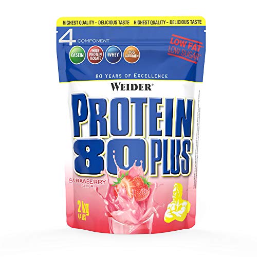 Weider Protein 80 Plus, Proetina de suero de suero  de leche, Sabor Fresa, 2000 gr