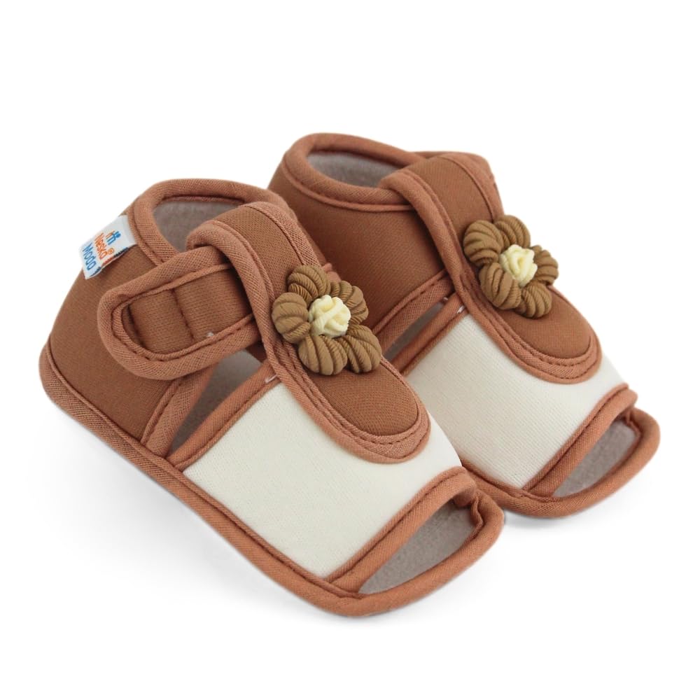neska moda 6 To 12 Months Baby Girls Skin-friendly Cotton Floral White,Brown Hook & Loop Sandal Booties-BT5511-picture-40