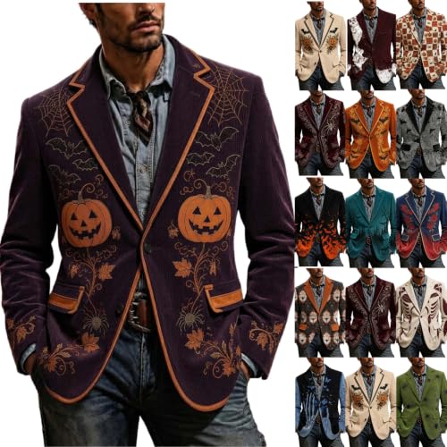 Men's Halloween Blazer Corduroy Suit Jacket with Padded Shoulder for Party - image 1