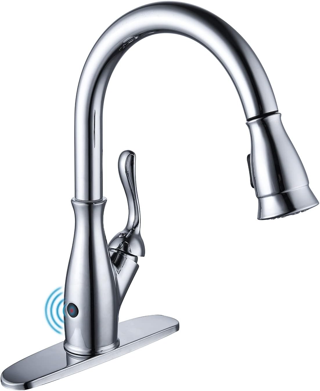 Touchless Kitchen Faucet with Pull Down Sprayer - Commercial Single Handle MotionSense Wave Sensor Hands Free RV Sink Faucets Stainless Steel Polish Chrome by Luxice Touchless Chrome