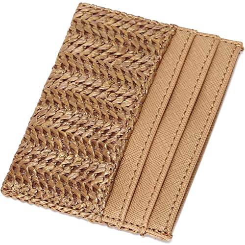 YIKOEE Straw Bag and Card Holder Set for Women Summer Beach Purse Woven Bag With PomPom