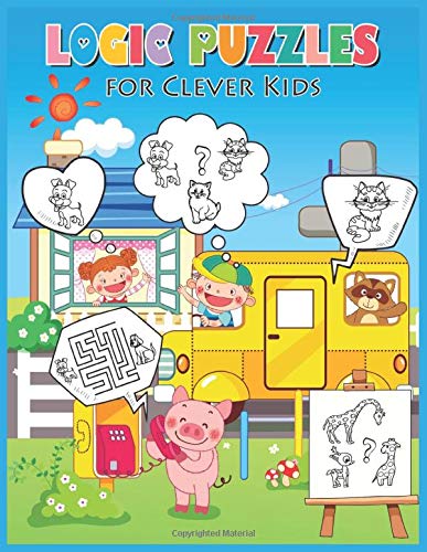 Logic Puzzles for Clever Kids: Fun brain games for ages 4 & up ,NDB 006 : children and a pig on the road design