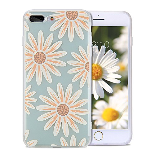 FGA iPhone 8 Plus Cute Case, iPhone 7 Plus Case Cute, Green Daisy Floral Flower Pattern Design Slim Fit Scratch-Proof Soft TPU Matte Translucent Case for iPhone 8 Plus (2017), iPhone 7 Plus (2016)