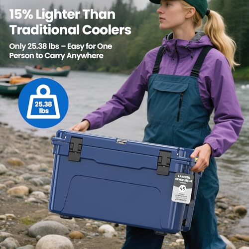 Image of Rotomolded Hard Cooler, Portable Small Ice Chest with 3-Inch Insulation, Heavy-Duty Beach Cooler for Camping, Fishing, Boating, Picnic, BBQ, Travel