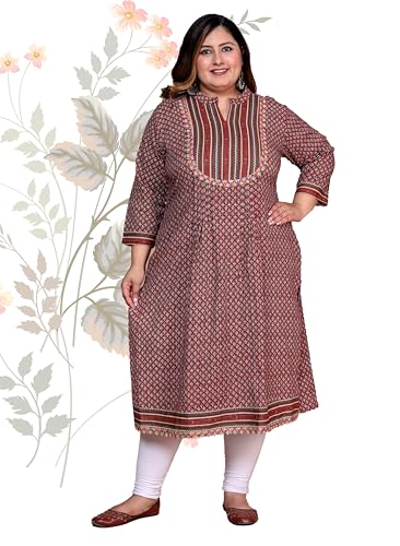 Image of Women's Plus Size Cotton Kantha Work Kurti Kurta - Beautiful Floral Print