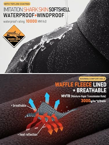 Men's Hooded Softshell Jacket,Waterproof Windbreaker,Insulated,Fall Winter,Fleece Lined,Snow Rain Jackets 6 Zip-Pocket4