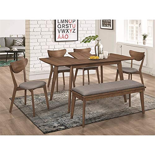 Coaster Furniture Aldredo Mid Century Modern Wood Dining Bench Upholstered Padded Seat Cushion Gray Fabric Walnut 108083 #TOP4