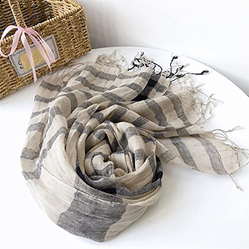 Unisex Japanese Retro Plaid Pure Linen Infinity Scarf Long Fringed Four Seasons Silk Scarf Shawl for Women & Men (Color : Style 1, Size : 75x210cm)2
