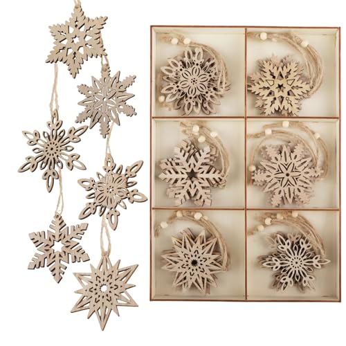 milaosk 24 Stück Weihnachten Schneeflocken Holz Christbaumschmuck...
