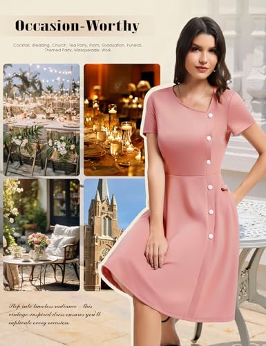 Image of Aupuls Vintage Cocktail Dress with Pockets 1950s Dresses for Women Elegant for Church Tea Party