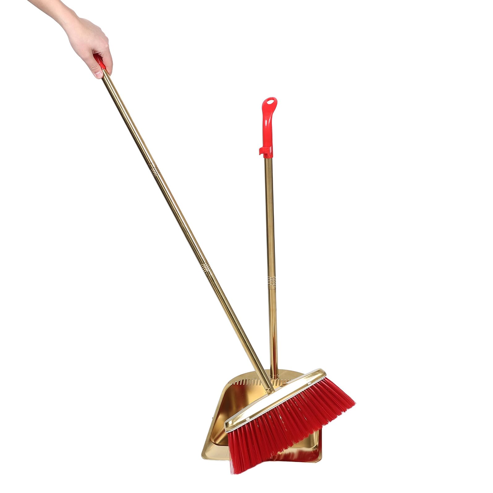 Set Scopa e Paletta in Inox Oro con Manico e Scopa Resistente Paletta con Salvaspazio ed per Cucina e Casa