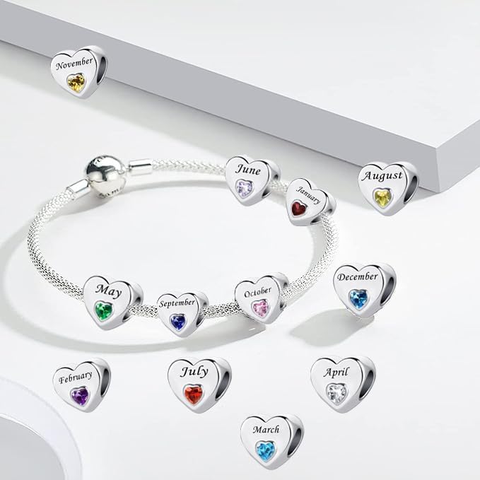 NanMuc Birthstone Charm for Pandora Bracelet 12 Months Color Love Heart Crystal Birthday Bead for Sister Friend - Image 3