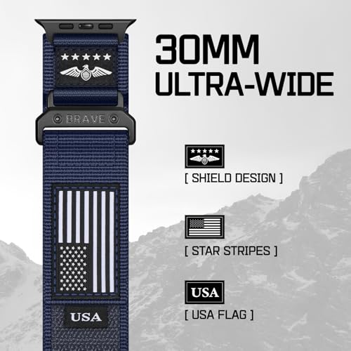 Image of Sport Bands Compatible with Apple Watch Ultra 3 Band 49mm 46mm 45mm 44mm 42mm Men Women, Rugged Nylon Loop Strap with Durable Metal Stars-Stripes Flag for iWatch Ultra /Series 11 10 9 8 7 6 5 4 SE 3 2