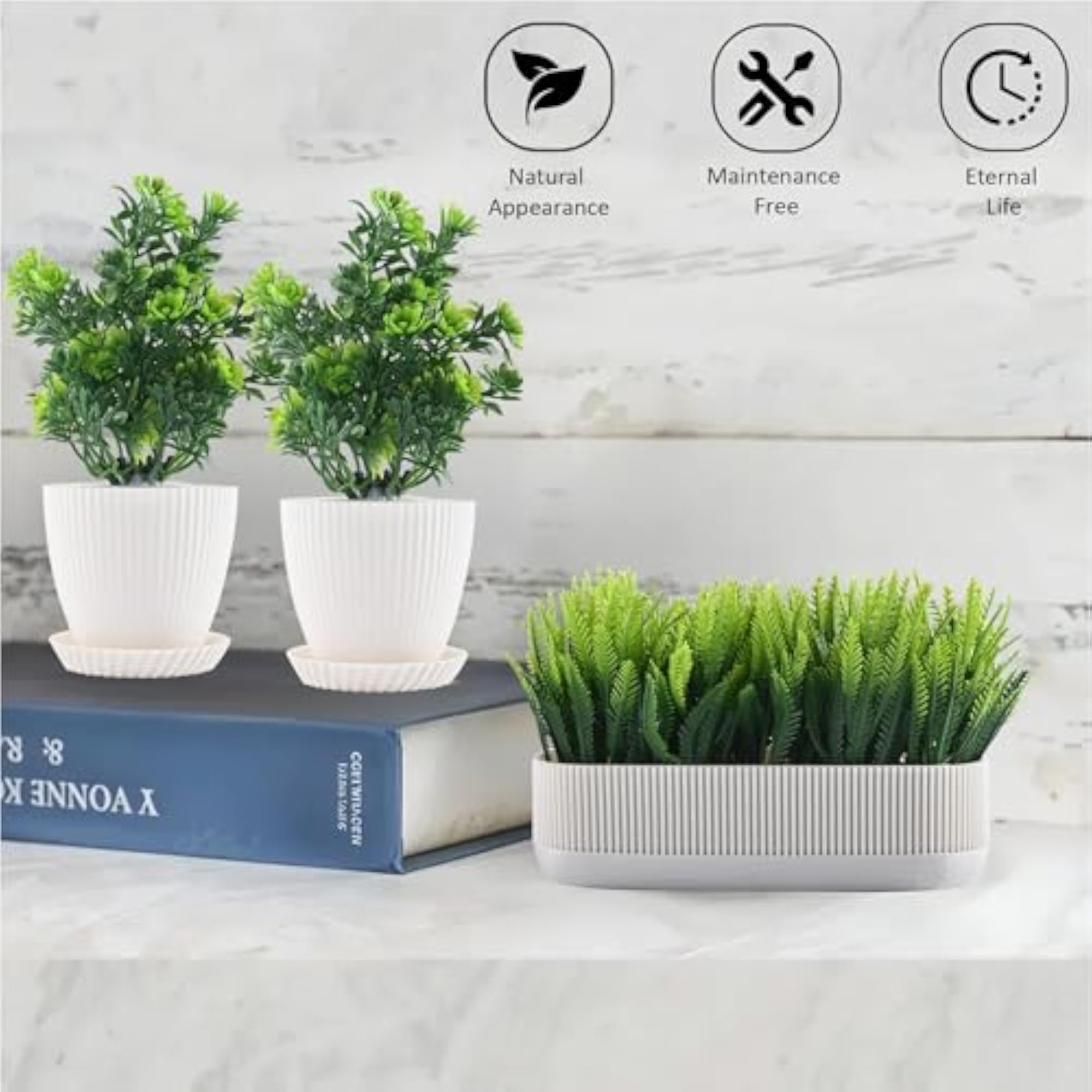 3 Pcs Set Plastic Mini Artificial Plants with Pot and Tray