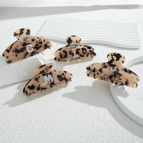 Image of LILIE&WHITE Christmas Gift Tortoise Initial Hair Clips For Women With Letter Rhinestone Hair Claws Trendy Monogram Claw Clips For Thick Hair Alphabet C
