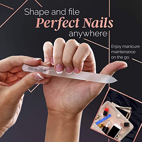 Lime à ongles en verre double face bleu et jaune avec étui rigide