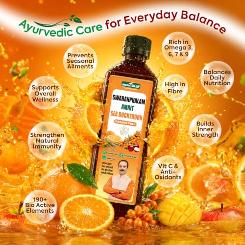 Image of Jeena Sikho Swaranfalam Amrit Himalayan Sea Buckthorn Berry Pulp /Juice Concentrate | Orange Flavour | With Ashwagandha | Cold-Pressed | Natural Vitamin C, Omega 3 6 7 9 & Antioxidants | Supports Immunity, Skin Glow & Gut Health | Ayurvedic Sea buckthorn Juice