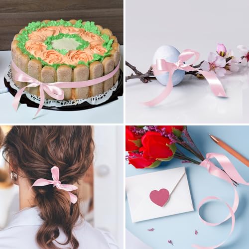 Pink Ribbon, 1/4inch 50 Yards Fabric Satin Ribbon for Gift Wrapping Floral Flower Bows Bouquet Arrangement Crafts Hair, for Every Holiday Presents Decorative Ribbons
