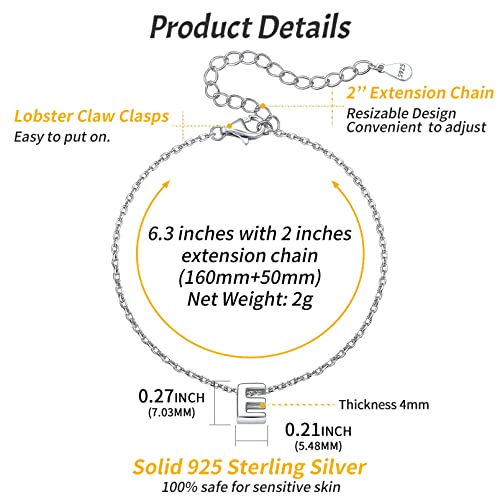 ChicSilver Dainty Initial Bracelet 925 Sterling Silver Bracelet Minimalist Letter Bracelet for Women Bracelet with Initial E Alphabet Jewelry - Image 6