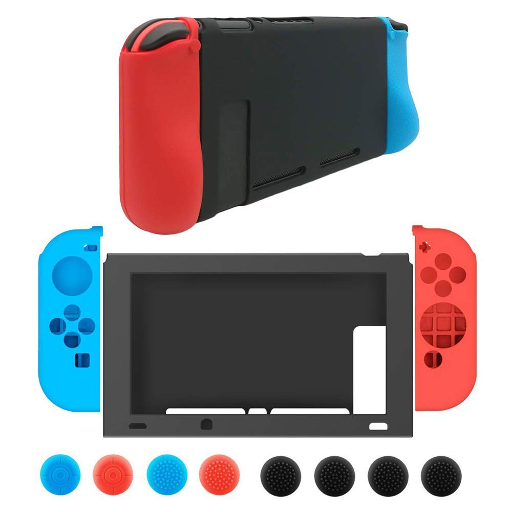 Nintendo Switch Case Cover, Protective Case for Nintendo Switch Joy-Con Grip and Back Cover, Silicone Gel Case Cover for Switch Controller Thumb Grips Protection Anti-Slip Anti-Scratch