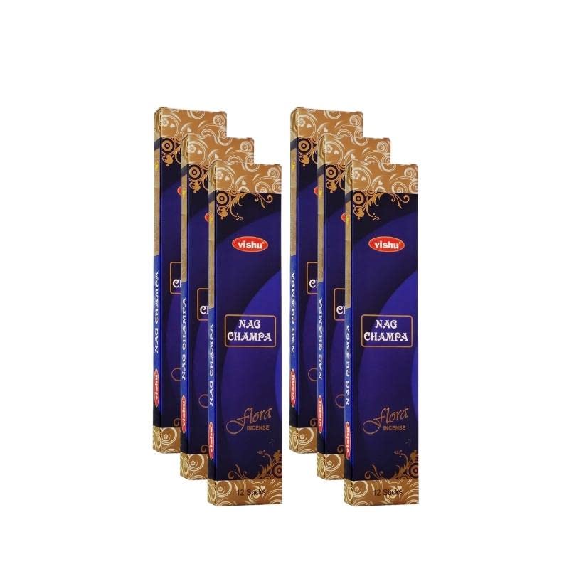 SP Vishu Nag Champa Agarbatti Sticks | Classic Nag Champa - Hand Rolled Masala Incense Sticks | Natural Flora Agarbatti for Aromatic Environment Sticks, Pack of 6 (12 Stick in Each)
