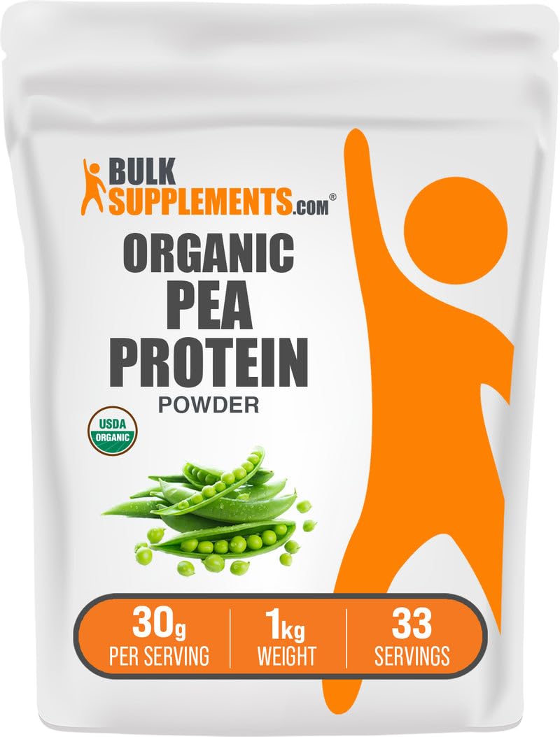 BulkSupplements.com Organic Pea Protein Powder - Plant Based & Vegan Protein Powder - Unflavored & Gluten Free, 30g per Serving, 1kg (2.2 lbs) (Pack of 1)USDA Organic