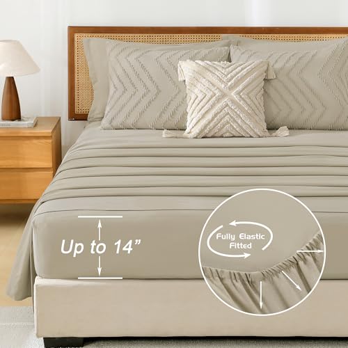 Image of Litanika Light Hazel Queen Size Comforter Set with Sheets - 7 Pieces Bed in a Bag Queen Boho Tufted Complete Bedding Sets with Comforter, Sheets, Pillowcases & Shams