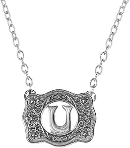 Belt Buckle Necklace Western Style Initial Letter Pendant Necklace, Decorative Belt Buckle Frame Design