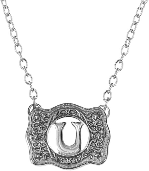 Belt Buckle Necklace Western Style Initial Letter Pendant Necklace, Decorative Belt Buckle Frame Design