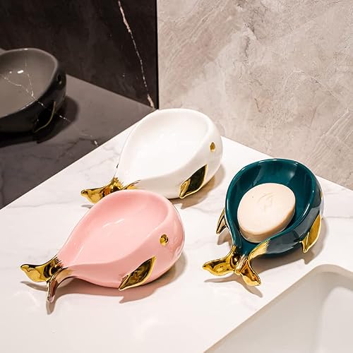 Ceramic Soap Dish,Self Draining Bar Soap Dish Holder For Bathroom And Shower Easy Cleaning,Whale Shape (Green) #TOP5