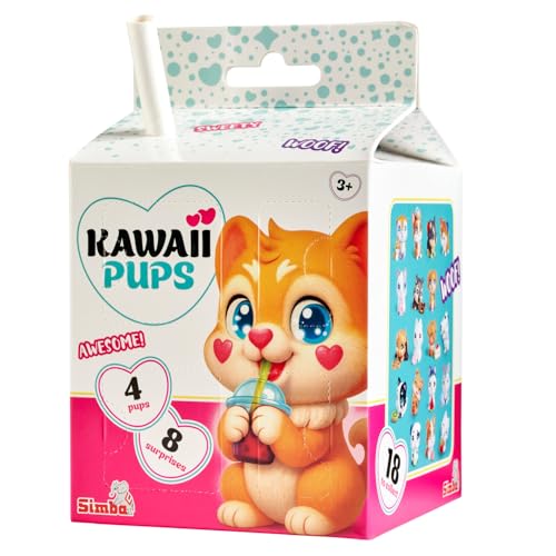 Simba - Kawaii Pups - 4 Pièces - Blind Pack - 17 Chiots à Collectionner - Aliment Fétiche et Carte à Collectionner Inclus - A Partir de 3 Ans