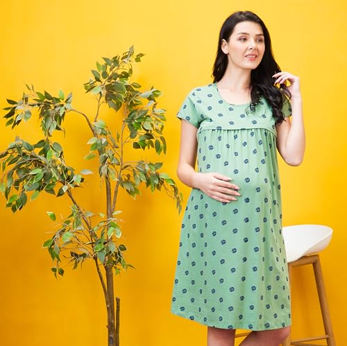 Image of AV2 Women's Cotton All Over Print Midi Maternity Feeding Nighty