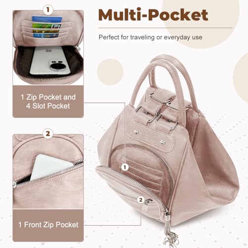 Image of Leather Bookbag Purse for Women Waterproof Anti-theft Rucksack Convertible Backpack Tote Large Casual Tote Bag Ladies Shoulder Bags with Tassel for Work College Travel Daily Use