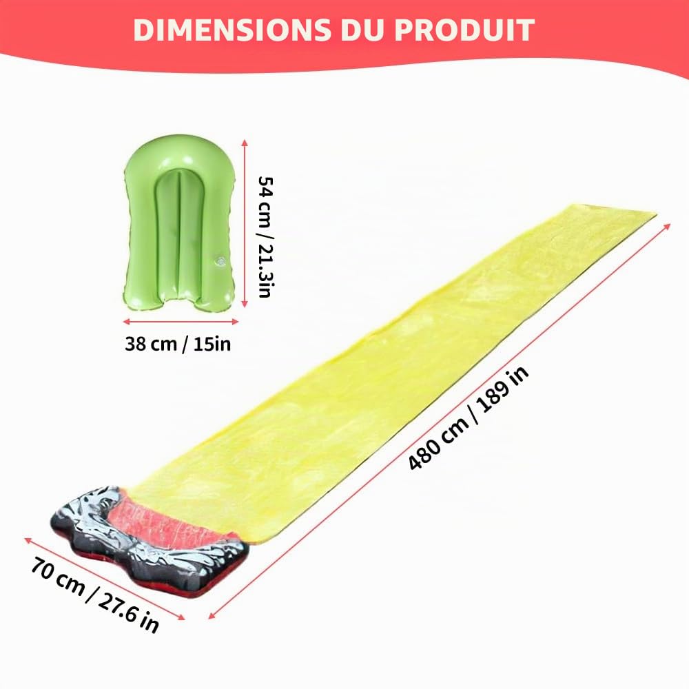 Toboggan Aquatique, 480 x 70 cm Ventre Glisse avec 1 Planche Gonflable, Tapis de Glisse Eau Enfant avec Arroseur Intégré pour Jeux d'eau en Extérieur, Fête D'été, Jardin Pelouse