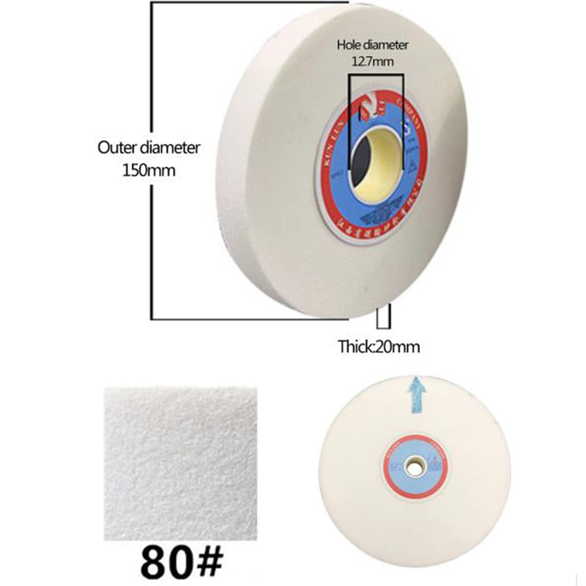 150 mm biała tarcza szlifierska korundowa, płaska z powłoką diamentową, adapter do tarczy szlifierskiej/80#(80#)