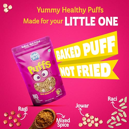 Image of BE'BE' BURP Healthy Puff Snacks | Baked Protein Puffs for Kids & Adults | Gluten Free Snacks | No Maida, No Preservatives & No Artificial Flavours | Travel Friendly | 35g - Pack of 6