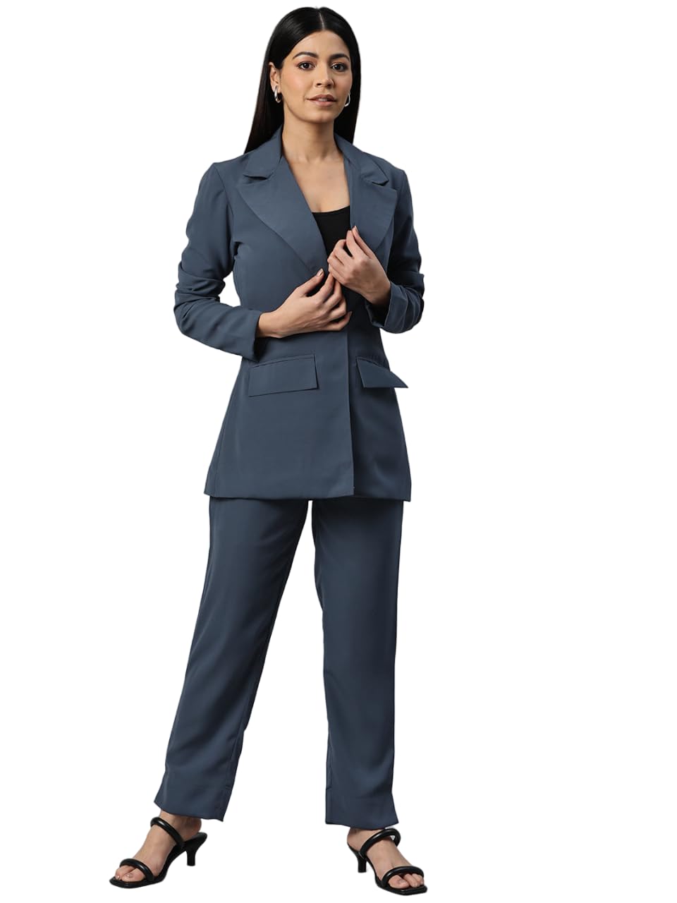 cottinfab Solid Dusky Blue Lapel Collared Blazer-picture-51