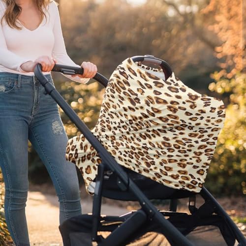 Image of Forchrinse Beige Leopard Car Seat Cover for Babies Soft Breathable Breastfeeding Nursing Cover Elastic Infant Carseat Canopy Stroller Cover